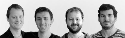 Left to right: Joris Docter (CEO, co-founder), Vlad Lep, (CTO), </br>Tijs Teulings (product and technical manager, co-founder) and Chema Valle (engineer)