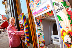 Frits Huffnagel, chair of the Amsterdam Gay Pride, <br>launches the ING PINK ATM, which was specially <br>designed for the Gay Pride