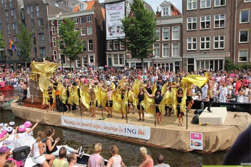 ING boat during the Canal Parade in Amsterdam