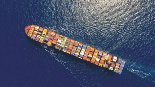 topdown view of large container ship