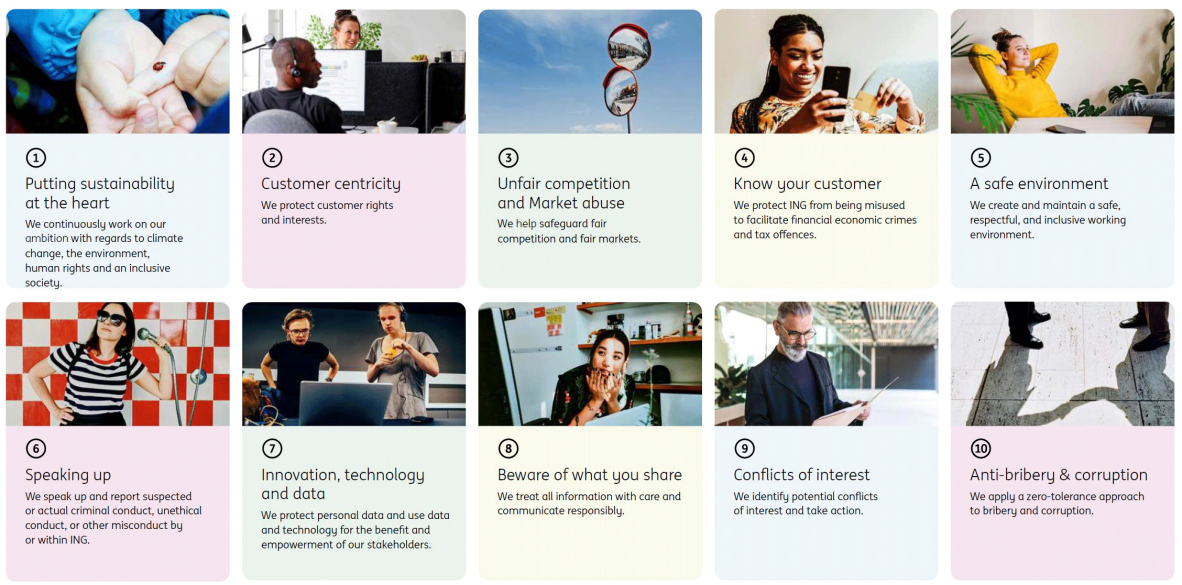ING's 10 principles of our code of conduct