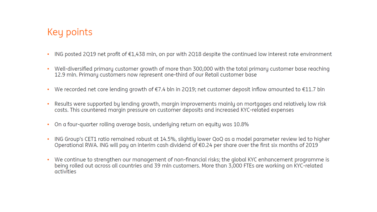 Ing Posts 2q2019 Net Result Of 1 438 Million Ing Posts 2q2019 Net Result Of 1 438