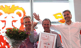 Number one: Jeroen Losekoot (left), Danny Wijnand (Centre) <br> and Roeland Ruijssenaars (right) embrace their award