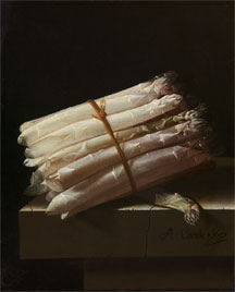 Still Life with Asparagus, Adriaen Coorte, <br />1697, Oil on Paper on Panel, <br />25cm x 20.5cm 