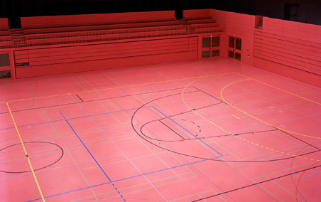 Julian Faulhaber (1975)<br>Sporthalle, 2005</br>C-print mounted on light aluminium, with matt-plexiglass<br>100 x 160 cm</br><br>© Julian Faulhaber, Courtesy L.A. Galerie Lothar Albrecht, Frankfurt</br>