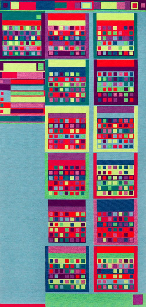 Rafaël Rozendaal (1980) <br /><em>Abstract Browsing 18 08 02 (Google Calendar)</em> (2018) <br />305 x 144 cm<br />Tapestry