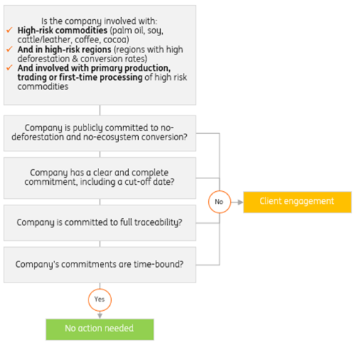 schematic view of ING’s No-Deforestation and Ecosystem Conversion engagement approach