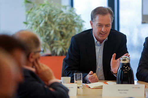 Global head of Retail Investment Product Solutions Martin Krebs addresses the media at the launch of an ING and Scalable Capital partnership