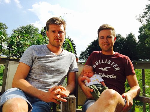 Rainbow family: ING employee Daniël Edelenbosch-Groot (right) with new baby boy Tobias and husband Giel.