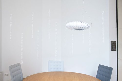 Lennart Lahuis (1986) <br><em>Hyper-Transparency</em> (installation view)<br>2016 <br>Glass micro beads on wallpaper