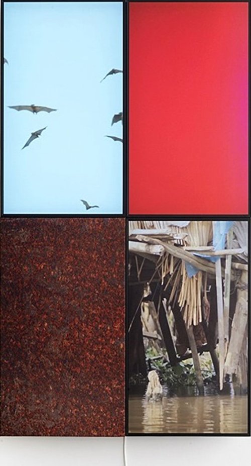 Markus Selg (1974) <br><em>Refuge (Ganvie)</em> <br>2014 <br>3 film frames, sublimation print on fabric