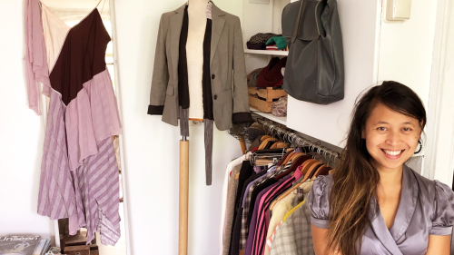 Nanette Hogervorst at home with her closet.