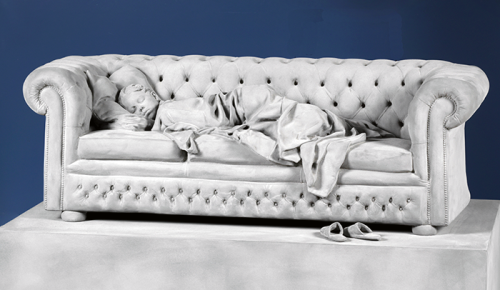 Hans op de Beeck (1969)<br /><em>Sleeping Girl (small version)</em>, 2018<br />105 x 60 x 104 cm<br />MDF, polyester, polyamide, coating