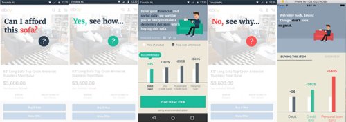 Screenshots from the “Can I afford this” app; still a work in progress.