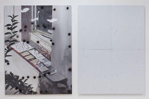 Ricardo van Eyk <br /><em>Couples retreat</em> (2019) <br />(2x) 160 x 120 cm <br />Photo and spray-paint on Dibond